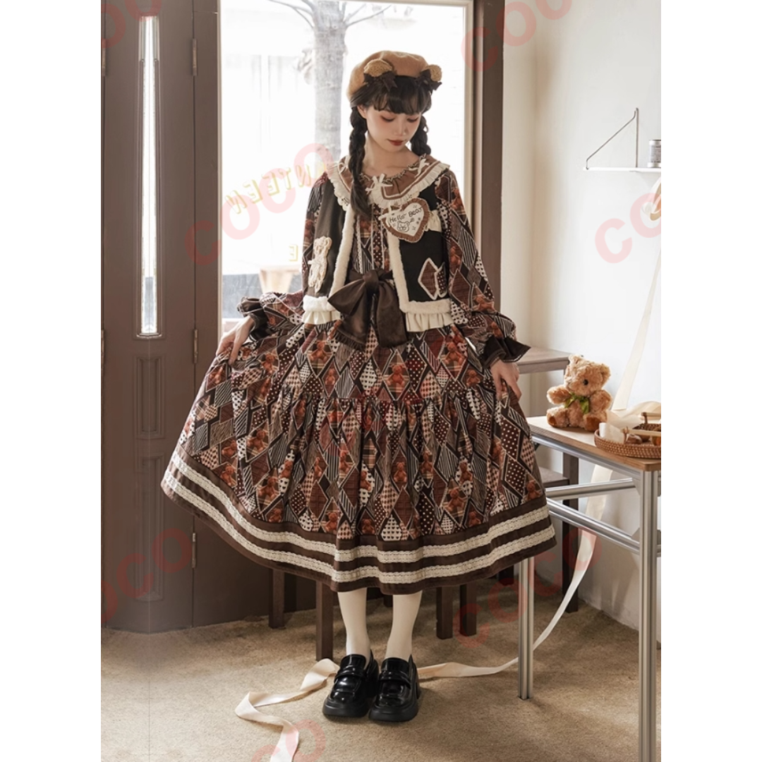 オリジナル lolita PH風 熊プリント ロリータワンピース L278＃