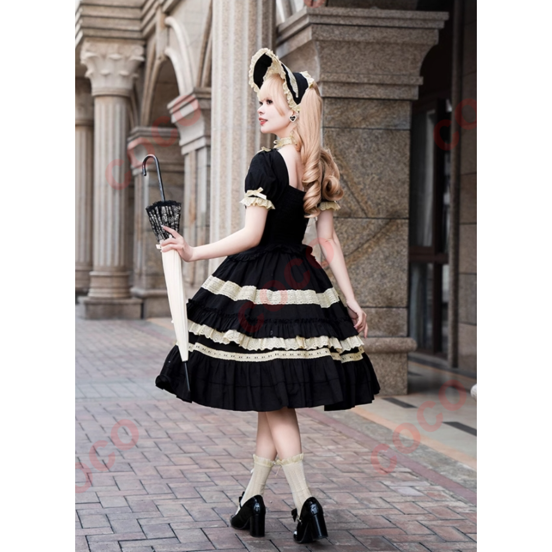 オリジナルlolita doll感 ブラックロリータワンピースセット　L279＃ オリジナルlolita doll感 ブラックロリータワンピースセットL279＃