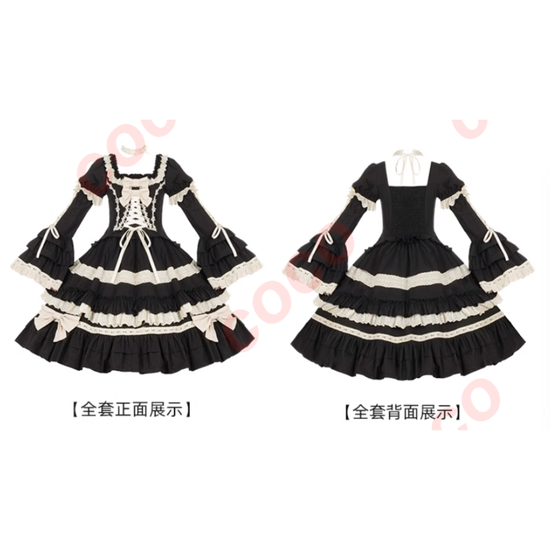 オリジナルlolita doll感 ブラックロリータワンピースセット L279＃