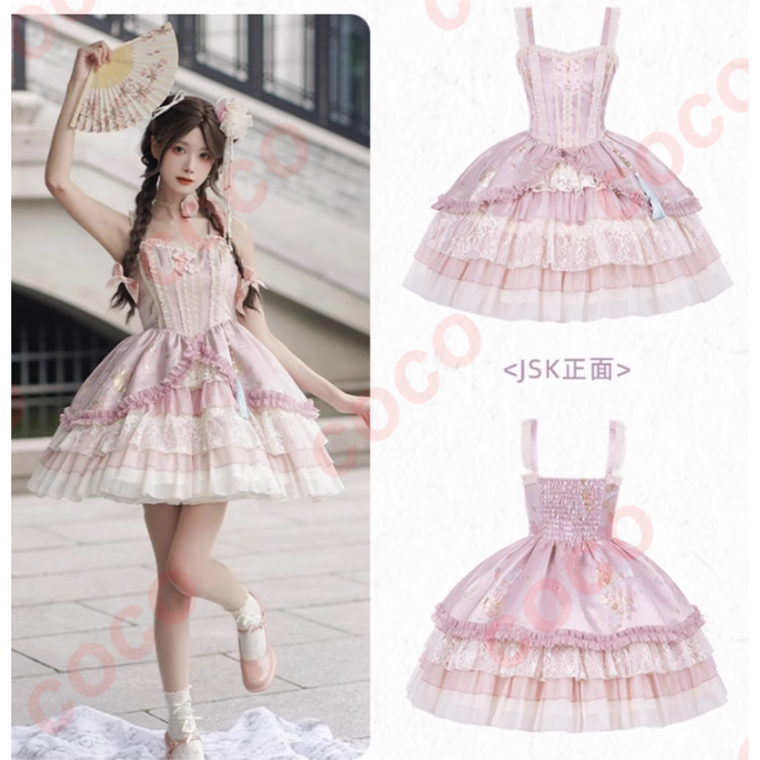 オリジナル lolita 中華風 ピンク ロリータ JSKワンピース L282 オリジナル lolita 中華風 ピンク ロリータ JSKワンピース L282