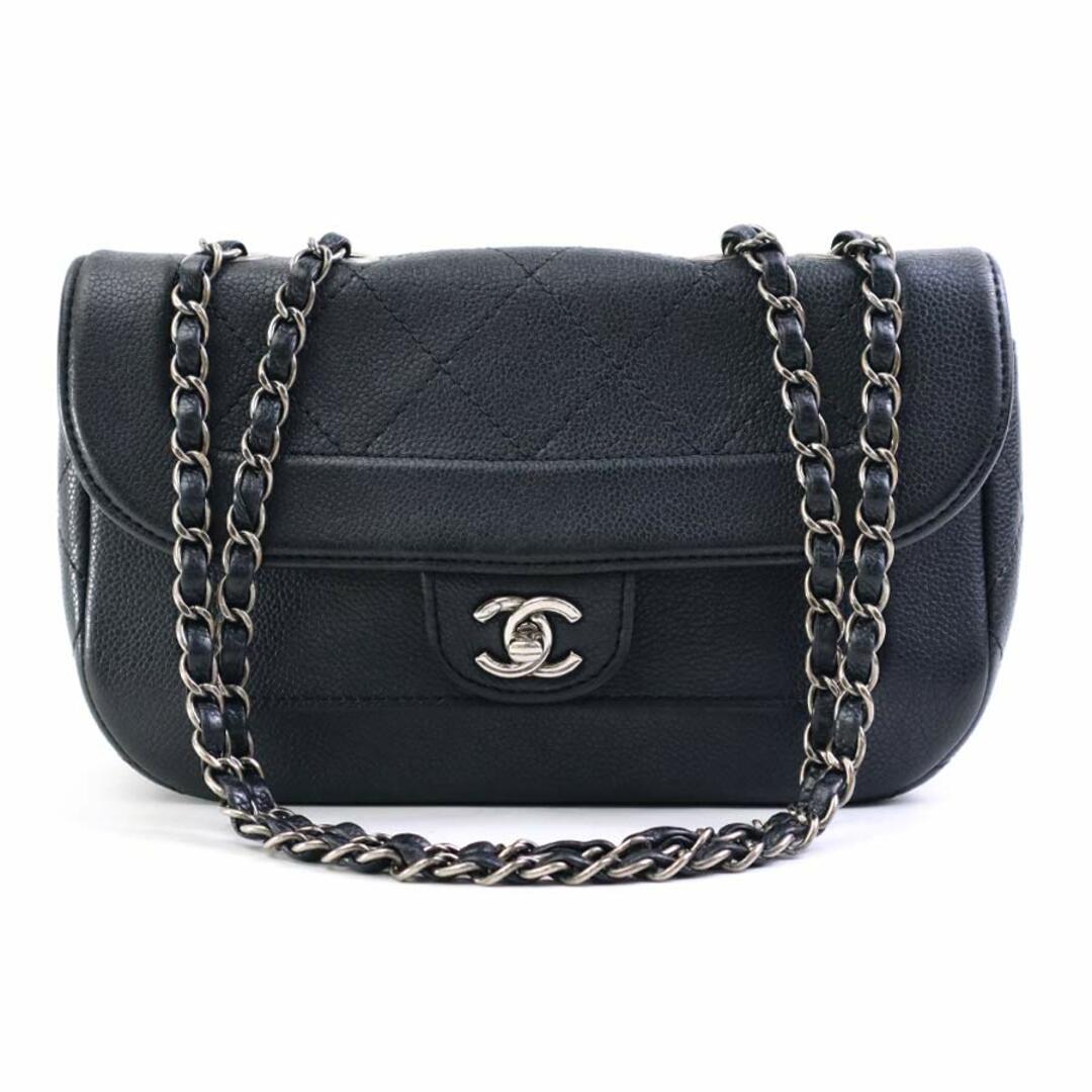 CHANEL 黒 レザー ショルダーバッグ キャビアスキン CHANEL 黒 レザー ショルダーバッグ キャビアスキン