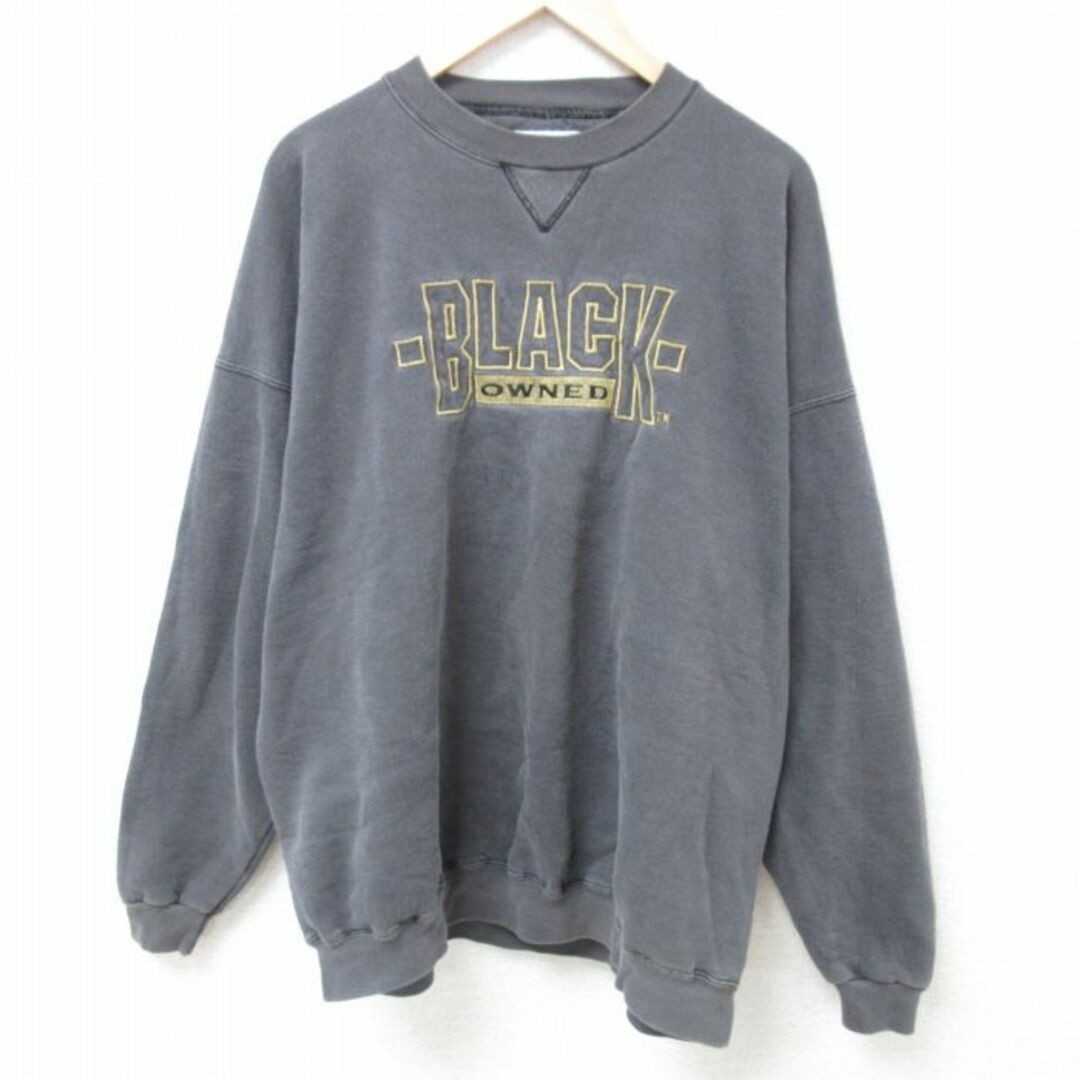 XL☆古着 長袖 スウェット メンズ 90年代 90s BLACK 刺繍 大きい XL☆古着 長袖 スウェット メンズ 90年代 90s BLACK 刺繍 大きい