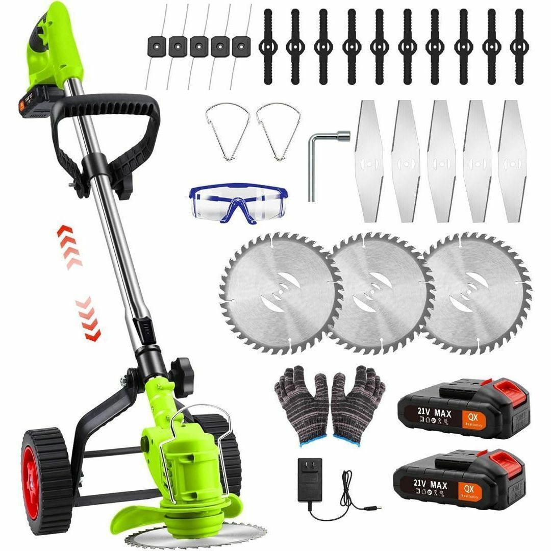 夏に伸びた草のお手入れに✨4in1 充電式草刈り機 芝刈り機 1800W 緑