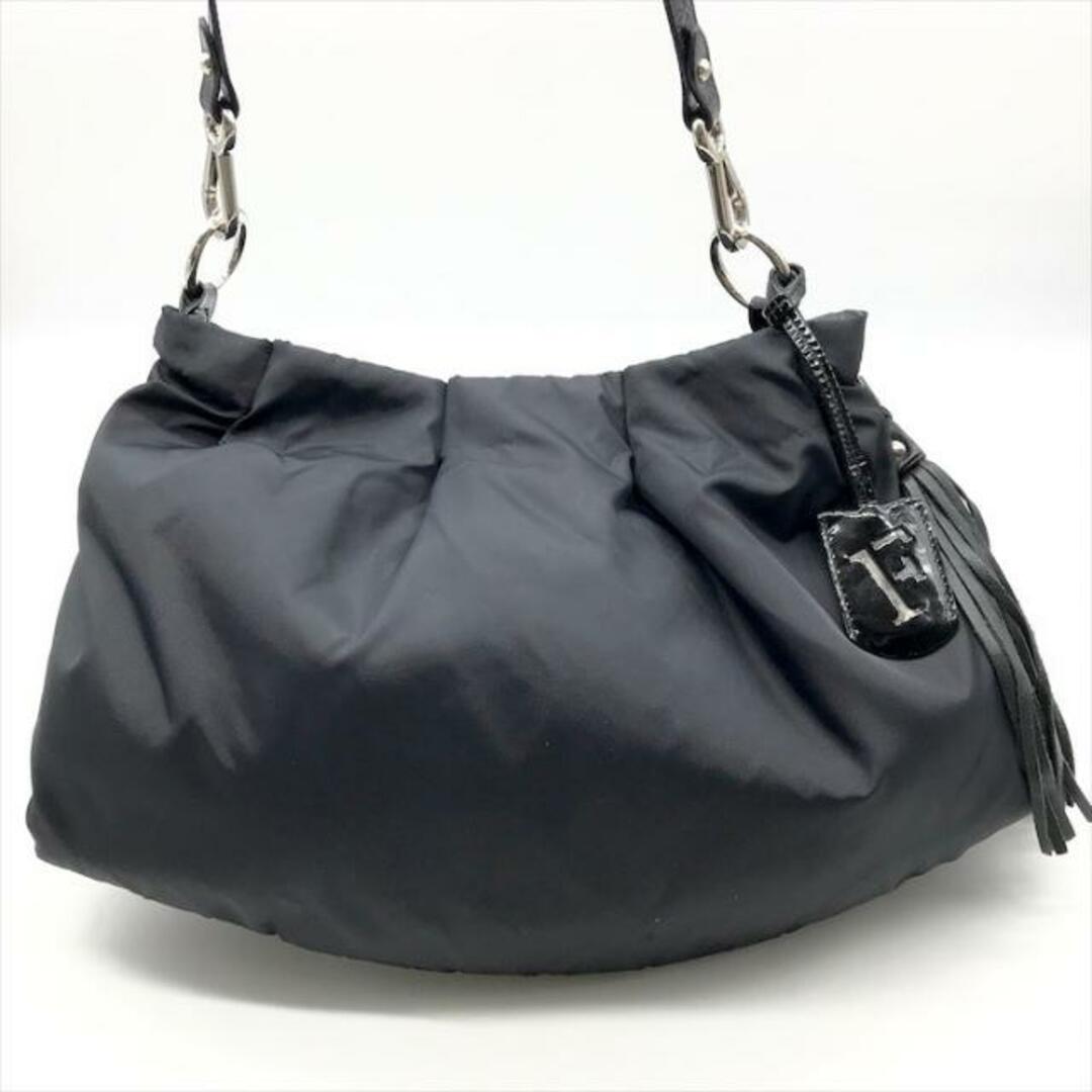 FURLA - 良品 FURLA フルラ ハンド ショルダー バッグ ブラック ナイロン エナメル フリンジ レディース 斜め掛け k3314