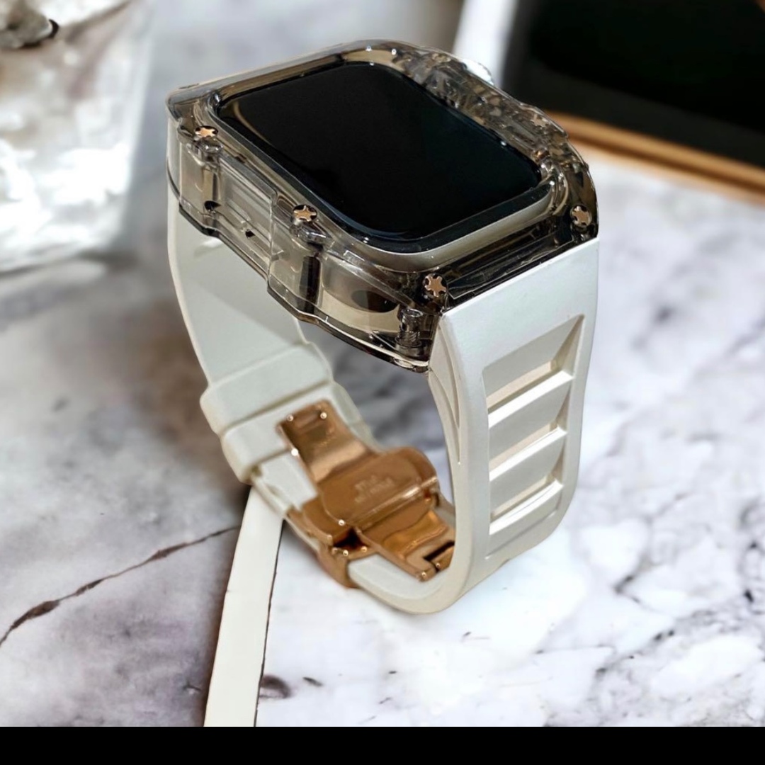 AppleWatch アップルウォッチバンド ラバーベルトカバー44/45黒白 AppleWatch アップルウォッチバンド ラバーベルトカバー44/45黒白