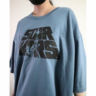 ヴィンテージ(VINTAGE)のSTAR WARS ロゴ プリント オーバーサイズ ルーズ Tシャツ 青 XXL(Tシャツ/カットソー(半袖/袖なし))
