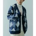 【NVY】【M】アーガイルモヘア オーバーサイズニットカーディガン