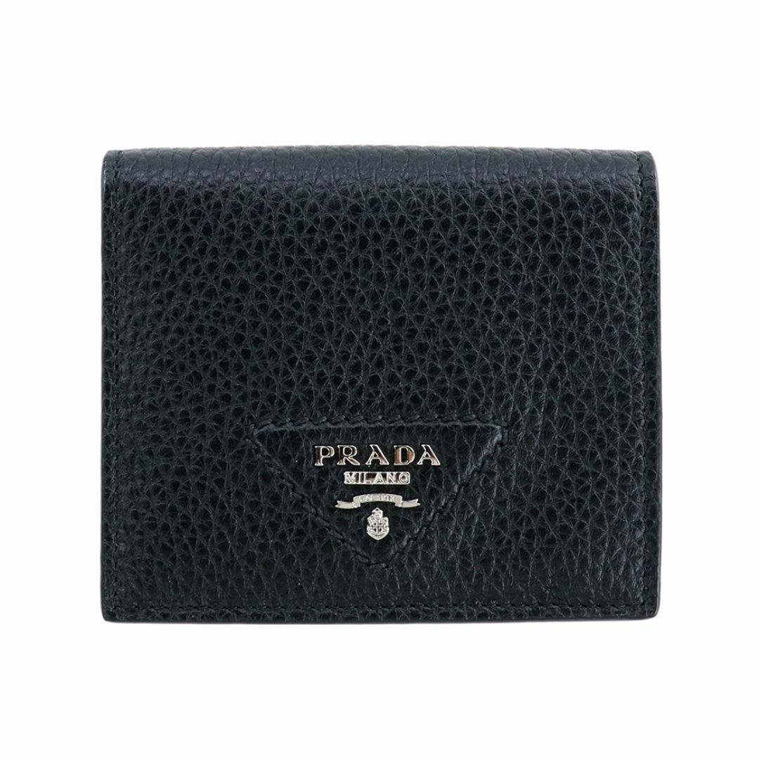 PRADA - プラダ 財布 二つ折り ヴィッテロダイノレザー ブラック PRADA - プラダ 財布 二つ折り ヴィッテロダイノレザー ブラック