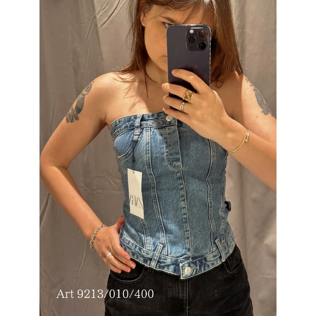 新品☆ZARA ザラ フリル付きデニムトップス M - メルカリ