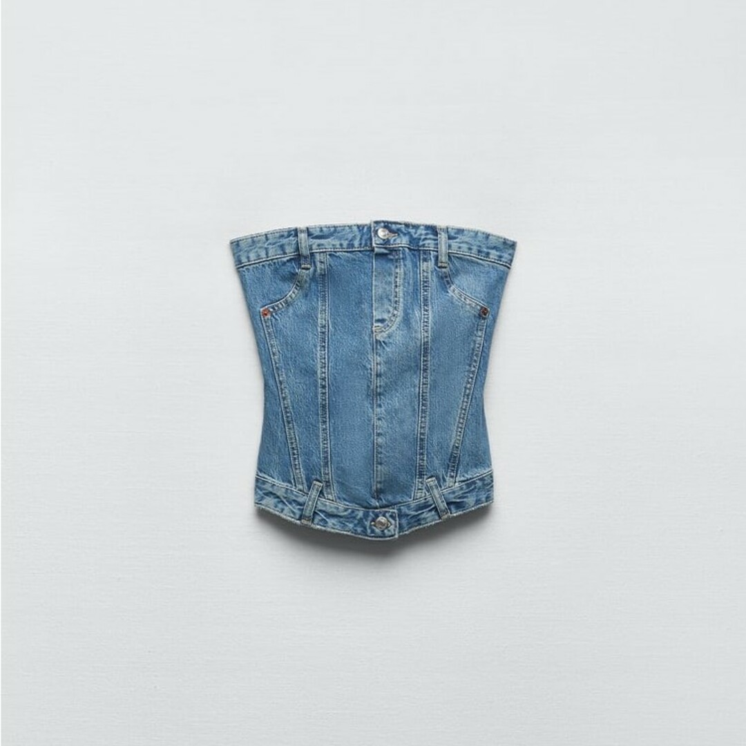 ZARA - ZARA デニム TRF コルセット トップス ブルー L ビスチェ ZARA - ZARA デニム TRF コルセット トップス ブルー L ビスチェ