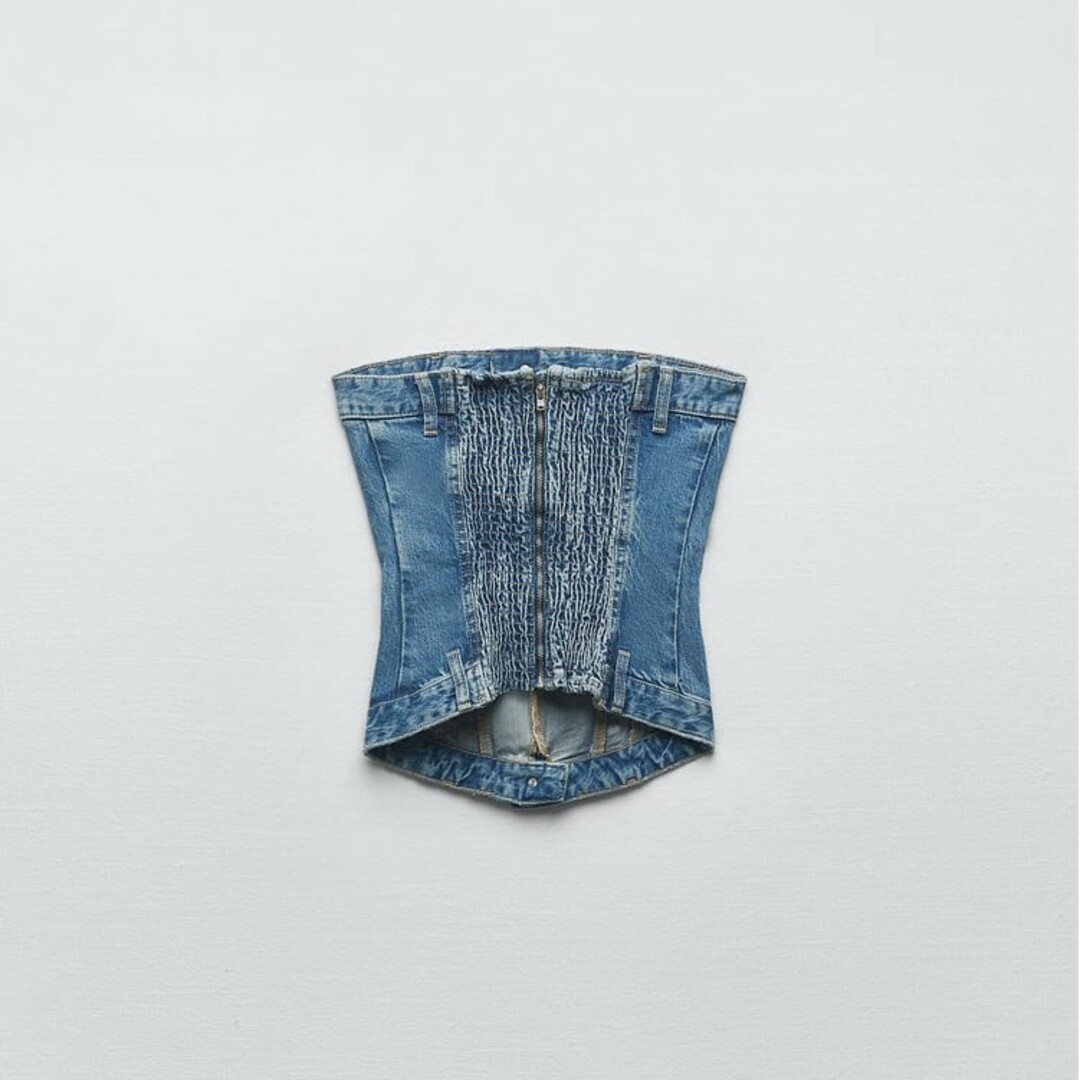 ZARA - ZARA デニム TRF コルセット トップス ブルー L ビスチェ ZARA - ZARA デニム TRF コルセット トップス ブルー L ビスチェ