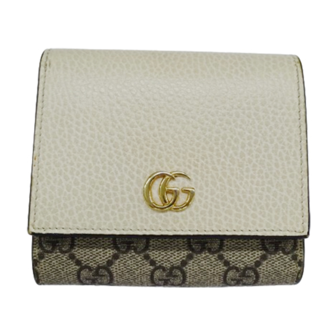 グッチ GUCCI 財布 レディース ブランド 二つ折り財布 GGマーモント レザー ウォレット GGスプリーム キャンバス アイボリー ベージュ 598587【】