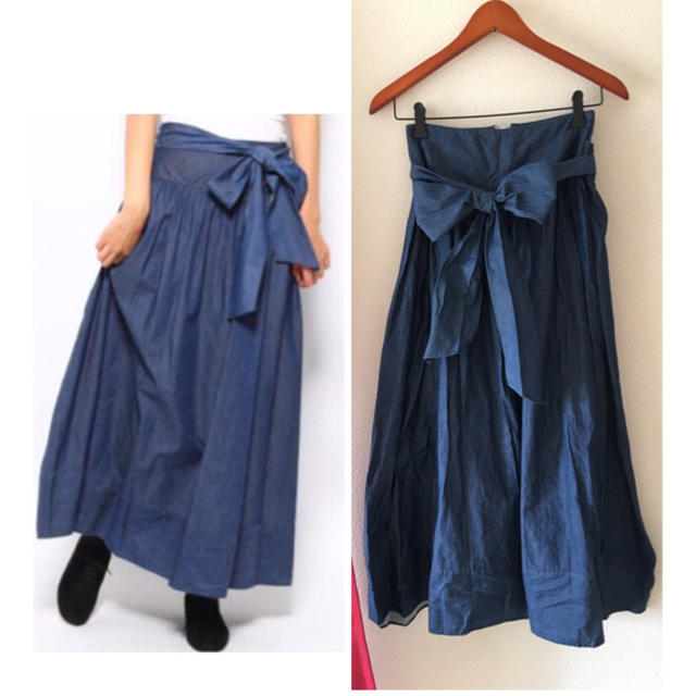 IENA(イエナ)のIENA リボン デニム マキシ スカート レディースのスカート(ロングスカート)の商品写真