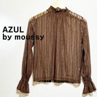 アズールバイマウジー(AZUL by moussy)のAZUL by moussy　レース　カットソー　ブラウン　透け感　長袖　フリル(カットソー(長袖/七分))
