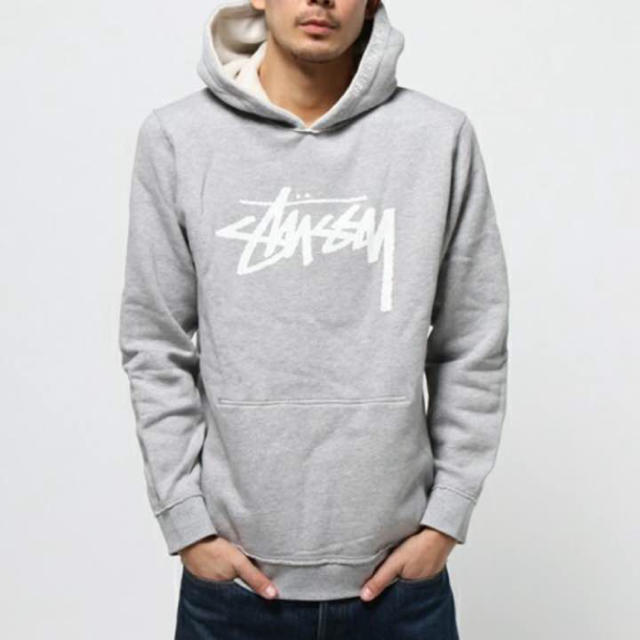 8080円 美品✨️STUSSY パーカー デカロゴ フード付 コットン グレー M