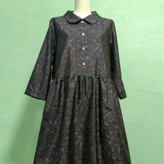 着物リメイク大島紬ワンピース　L(ロングワンピース/マキシワンピース)