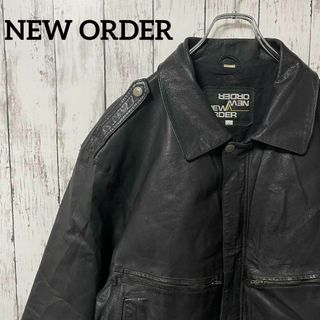 NEWORDER USA古着 レザーミリタリージャケット 合成革 黒 L(その他)