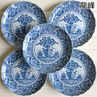 有田焼 - 三洋陶器 龍峰窯 林斎 染付間取花紋 銘々皿揃 5枚 有田焼 - 三洋陶器 龍峰窯 林斎 染付間取花紋 銘々皿揃 5枚