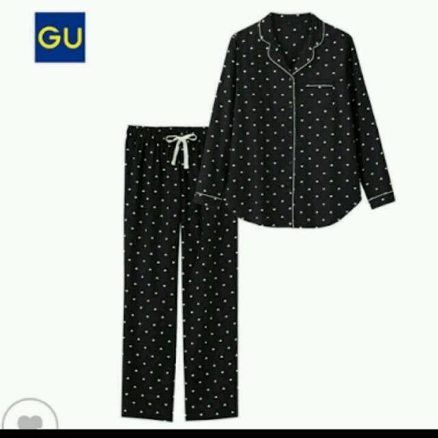 GU(ジーユー)の新品タグ付き❤人気のハート柄guパジャマ黒×白L★部屋着に大人っぽく可愛いです レディースのルームウェア/パジャマ(パジャマ)の商品写真