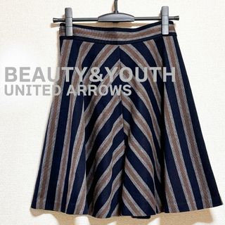 ビューティアンドユースユナイテッドアローズ(BEAUTY&YOUTH UNITED ARROWS)のBEAUTY&YOUTH　膝丈スカート　フレア　ストライプ　ネイビー　赤　グレー(ひざ丈スカート)