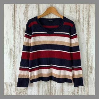 INGNI◆イング（M)マルチボーダー ニット Vネック　リブ　長袖　大人女子(カットソー(長袖/七分))