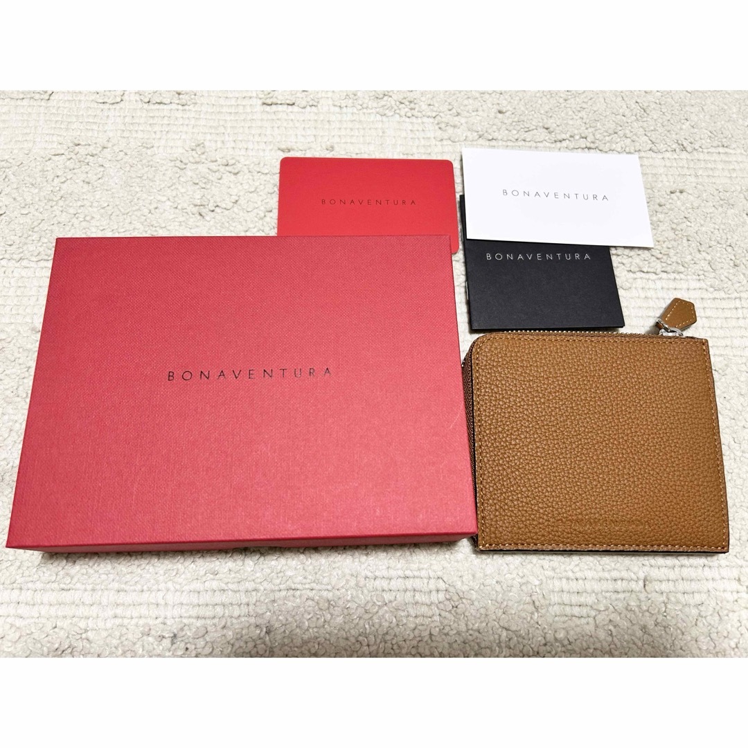 【美品】ボナベンチュラ　L字ジップ　ウォレット　財布　キャメル　シュリンクレザー