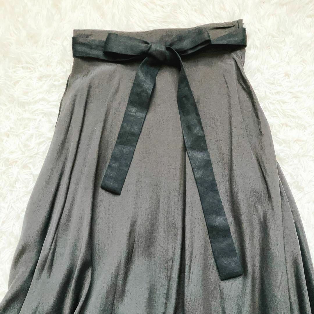 美品】エイトン リボンベルト付きフレアロングスカート キュプラ100% 美品】エイトン リボンベルト付きフレアロングスカート キュプラ100%