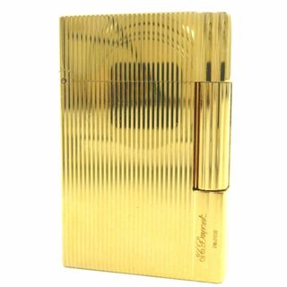 デュポン(DUPONT)の良品△Dupont デュポン ギャッツビー ストライプ柄 ロゴ刻印 スクエア型 ローラー式 ガスライター 喫煙グッズ ゴールド フランス製 メンズ 着火確認済み オススメ◎(タバコグッズ)