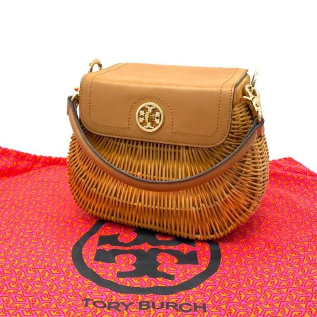 【中古】美品 Tory Burch トリー バーチ ロゴ ターンロック ストロー カゴ ハンド バッグ dD0879M