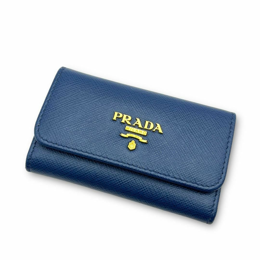 極美品】PRADA サフィアーノ キーケース 6連 レザー ロゴ 極美品】PRADA サフィアーノ キーケース 6連 レザー ロゴ