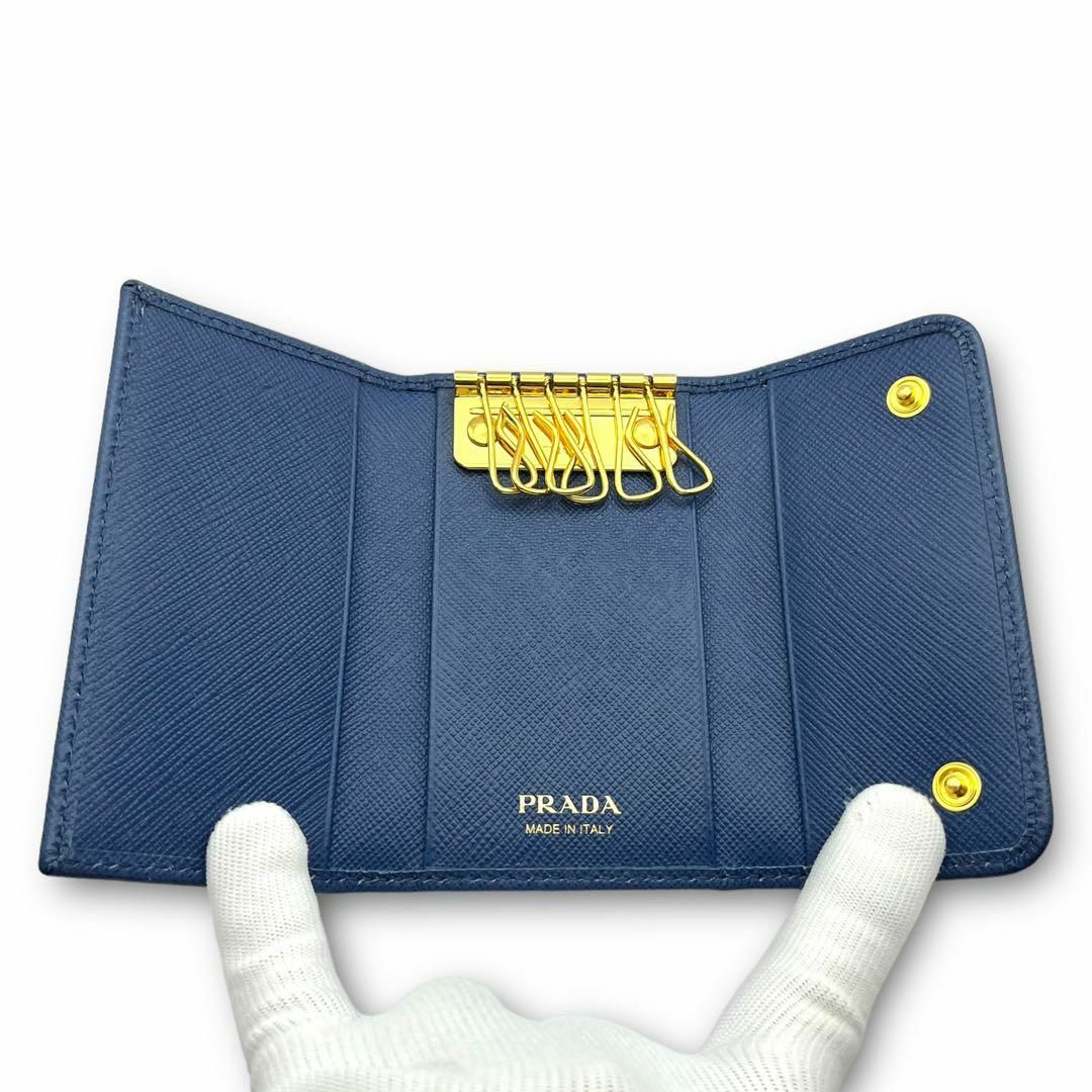 極美品】PRADA サフィアーノ キーケース 6連 レザー ロゴ 極美品】PRADA サフィアーノ キーケース 6連 レザー ロゴ