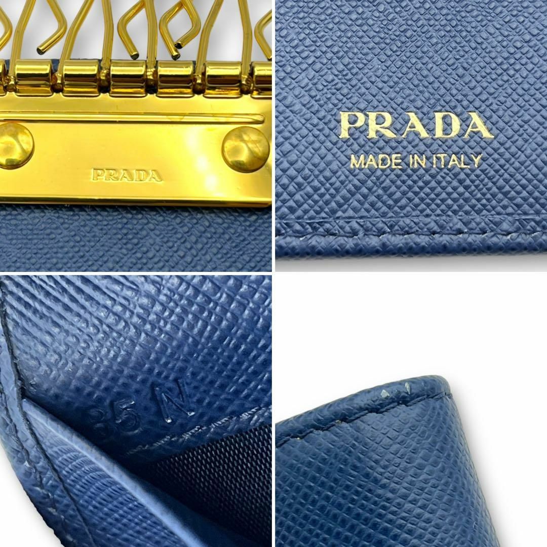 極美品】PRADA サフィアーノ キーケース 6連 レザー ロゴ 極美品】PRADA サフィアーノ キーケース 6連 レザー ロゴ