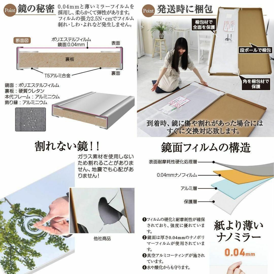 割れない鏡 100x160 姿見 大型 軽量 スタンドミラー 木目調 2102 割れない鏡 100x160 姿見 大型 軽量 スタンドミラー 木目調 2102