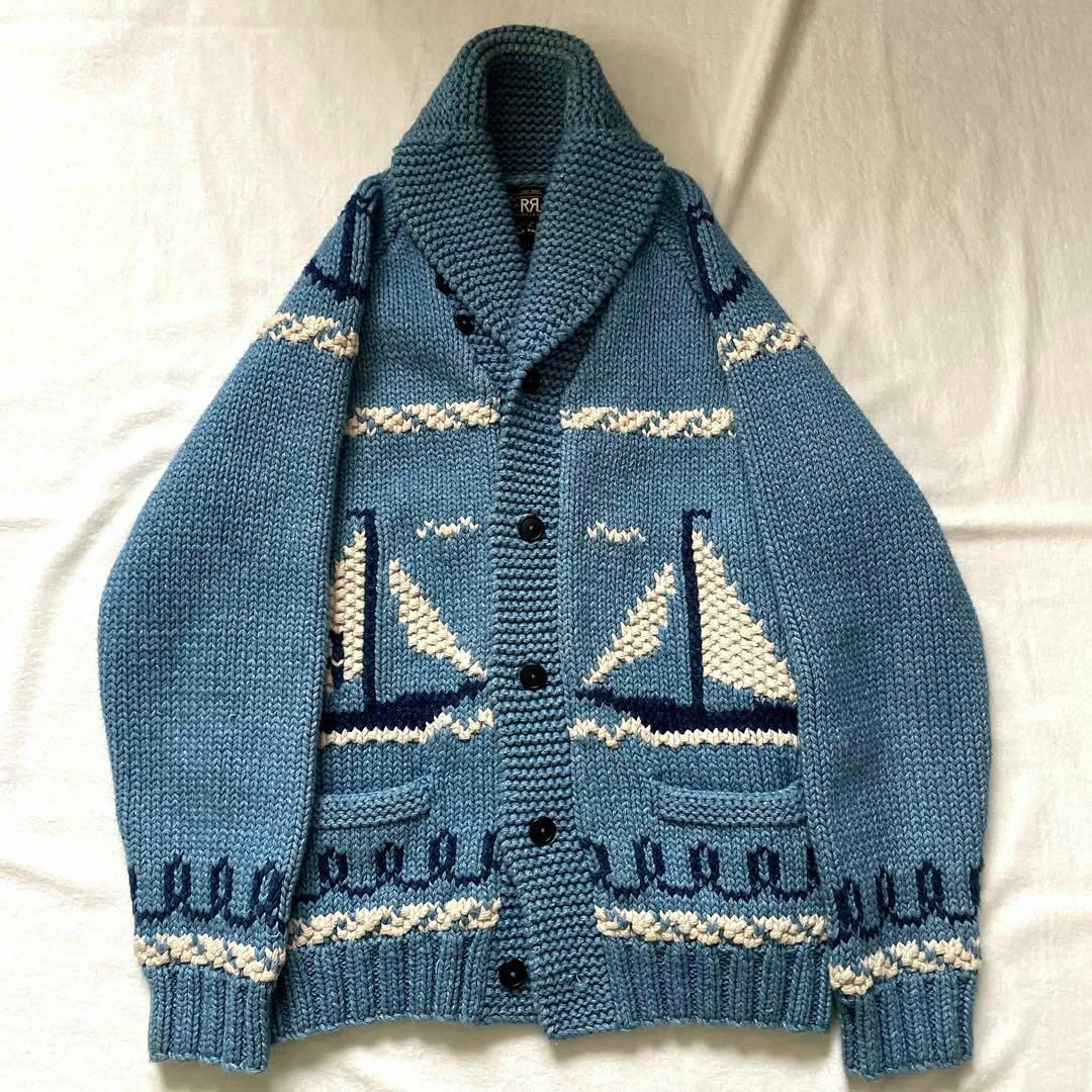 RRL - RRL 希少XLサイズ カウチンニット ヨット マリン柄 水色 RRL - RRL 希少XLサイズ カウチンニット ヨット マリン柄 水色