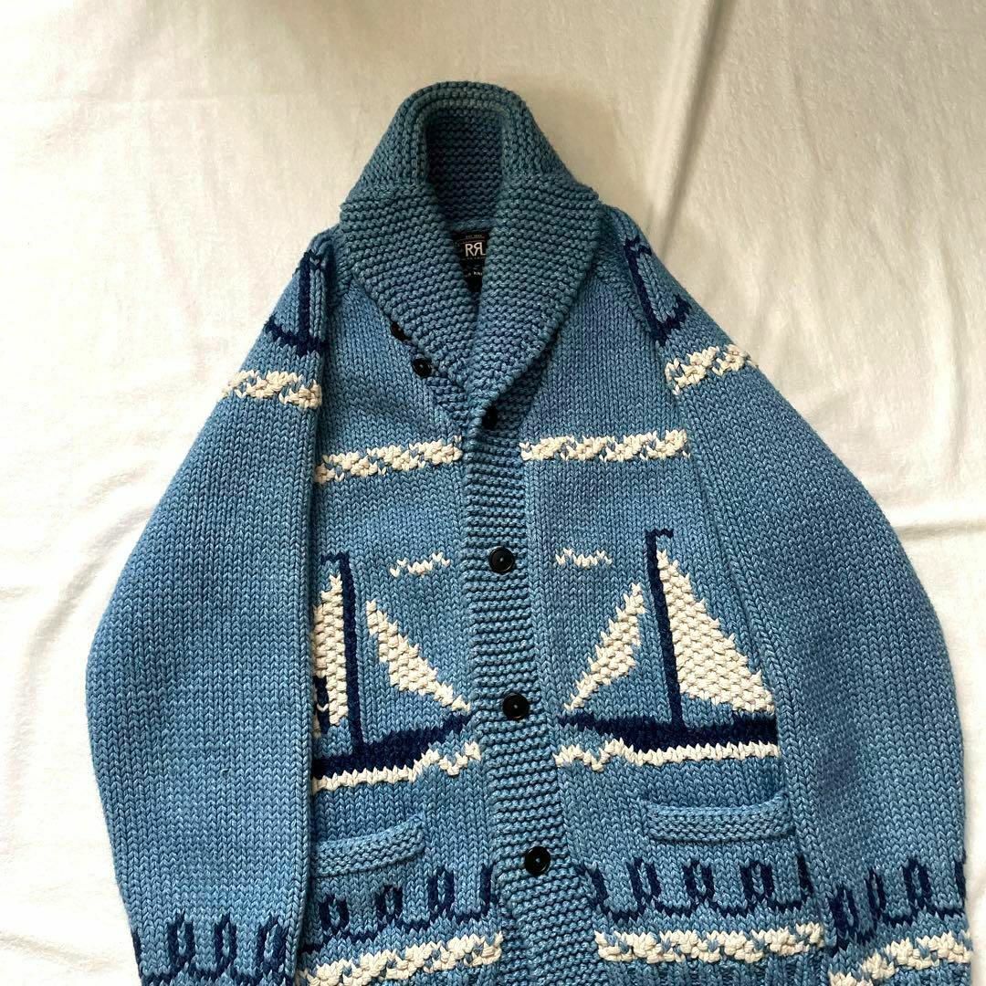 RRL - RRL 希少XLサイズ カウチンニット ヨット マリン柄 水色 RRL - RRL 希少XLサイズ カウチンニット ヨット マリン柄 水色