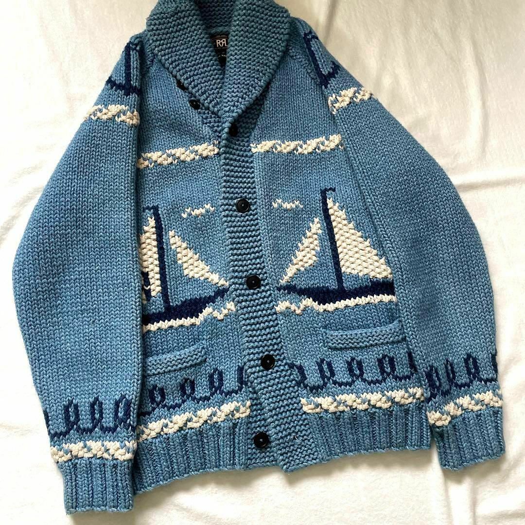 RRL - RRL 希少XLサイズ カウチンニット ヨット マリン柄 水色 RRL - RRL 希少XLサイズ カウチンニット ヨット マリン柄 水色