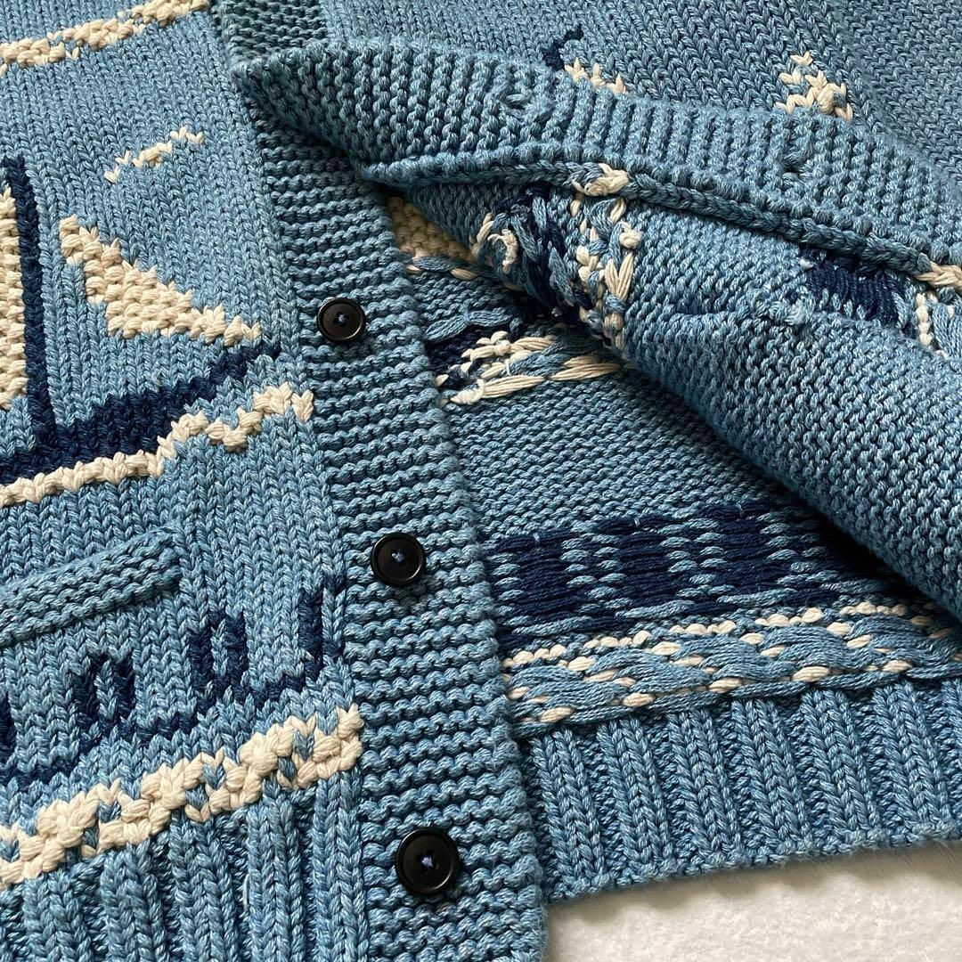RRL - RRL 希少XLサイズ カウチンニット ヨット マリン柄 水色 RRL - RRL 希少XLサイズ カウチンニット ヨット マリン柄 水色