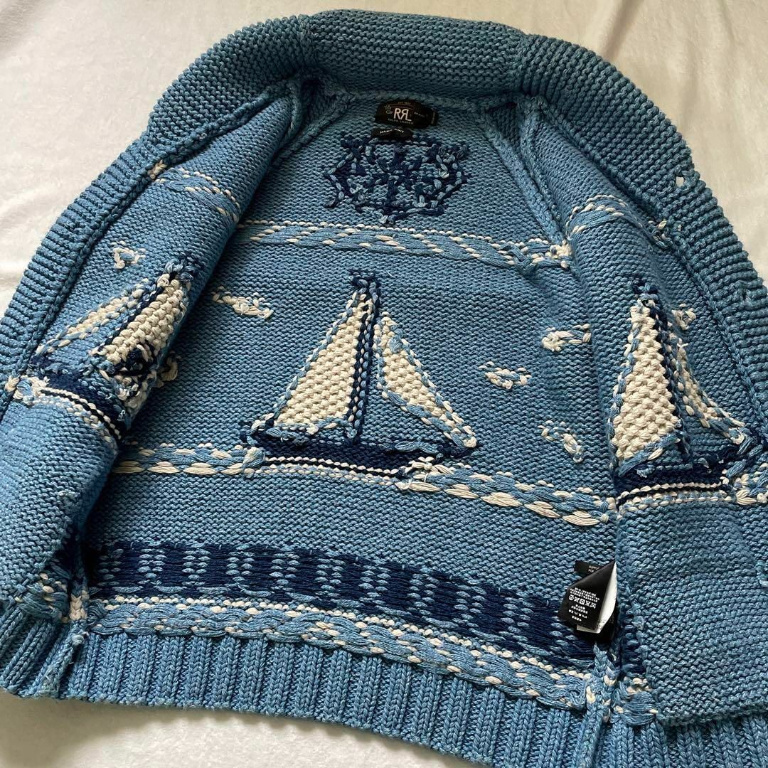 RRL - RRL 希少XLサイズ カウチンニット ヨット マリン柄 水色 RRL - RRL 希少XLサイズ カウチンニット ヨット マリン柄 水色