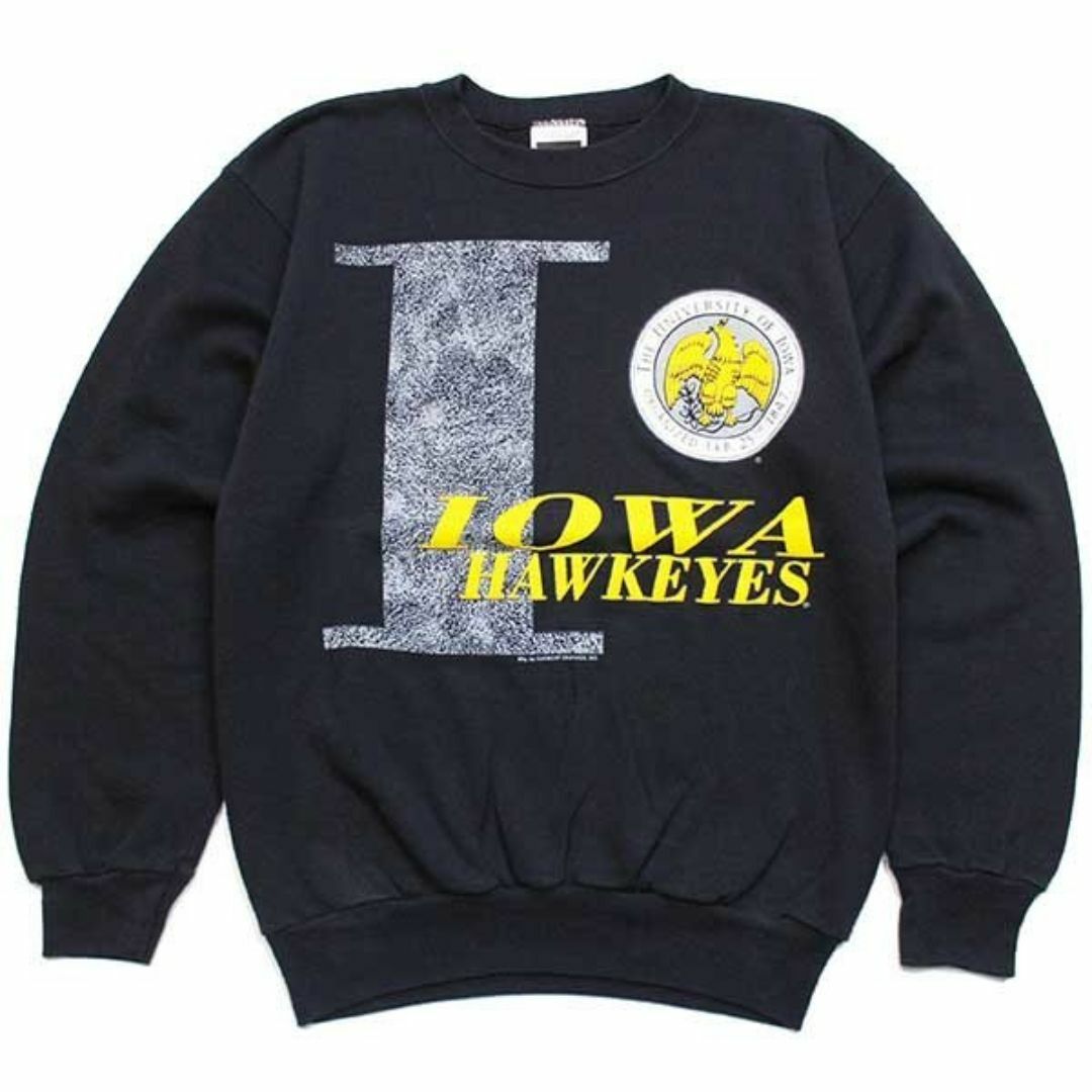 90s メキシコ製 IOWA HAWKEYES スウェット 黒 M☆オールド 90s メキシコ製 IOWA HAWKEYES スウェット 黒 M☆オールド