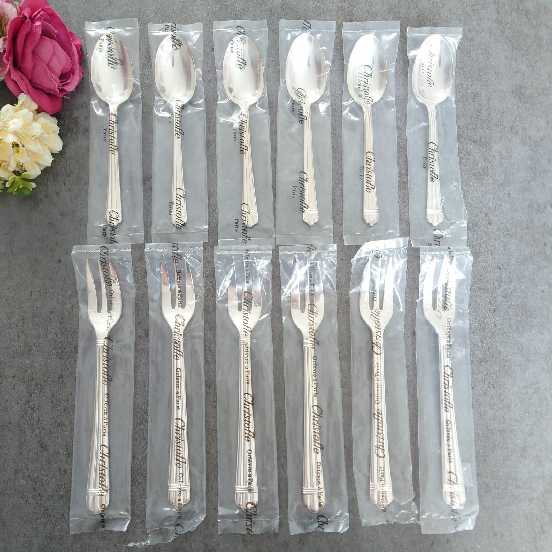 Christofle - 極美品 クリストフル アリア ケーキフォーク コーヒースプーン 未開封含 12点
