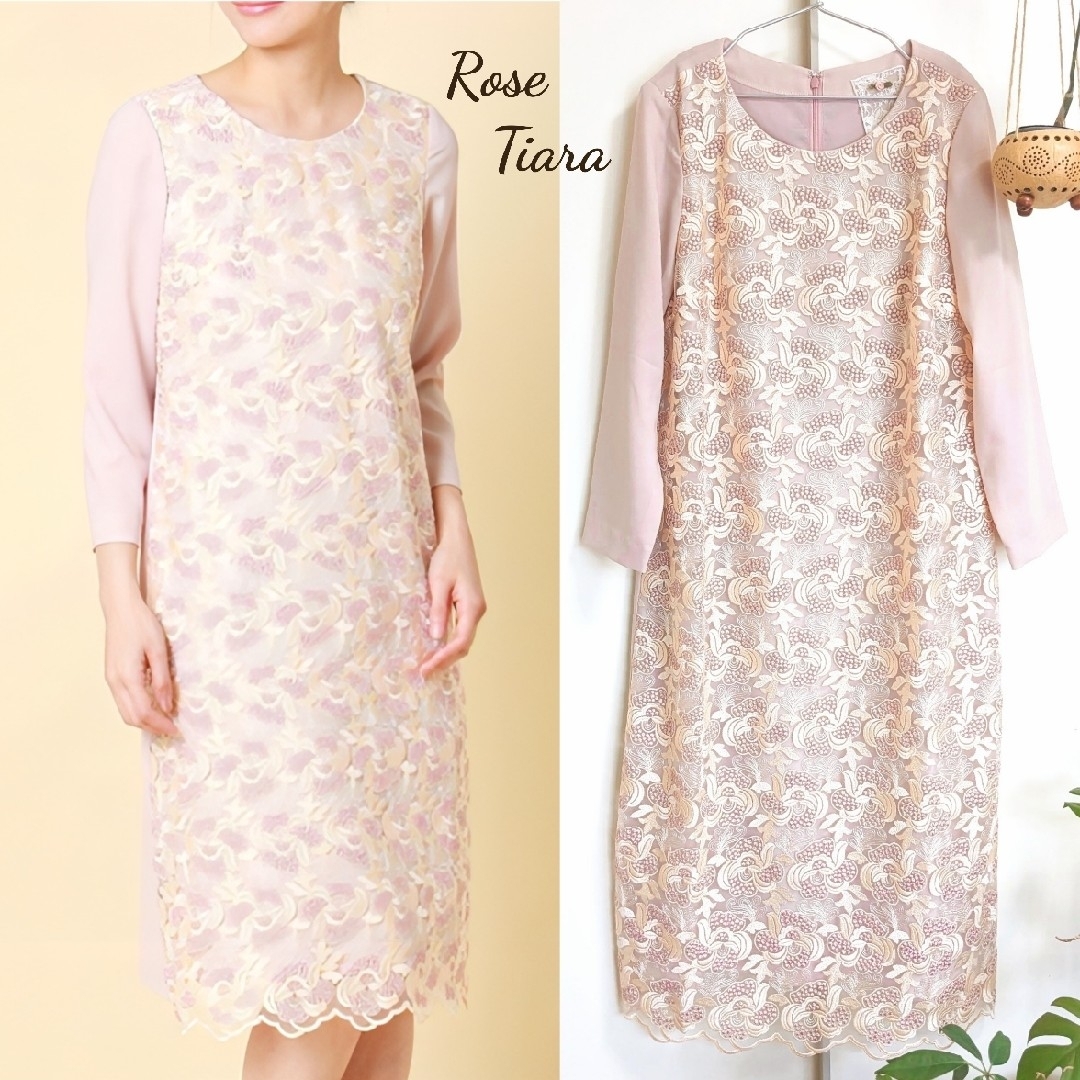 未使用】RoseTiara ワンピース 刺繍レース 花柄 オケージョン 40 未使用】RoseTiara ワンピース 刺繍レース 花柄 オケージョン 40