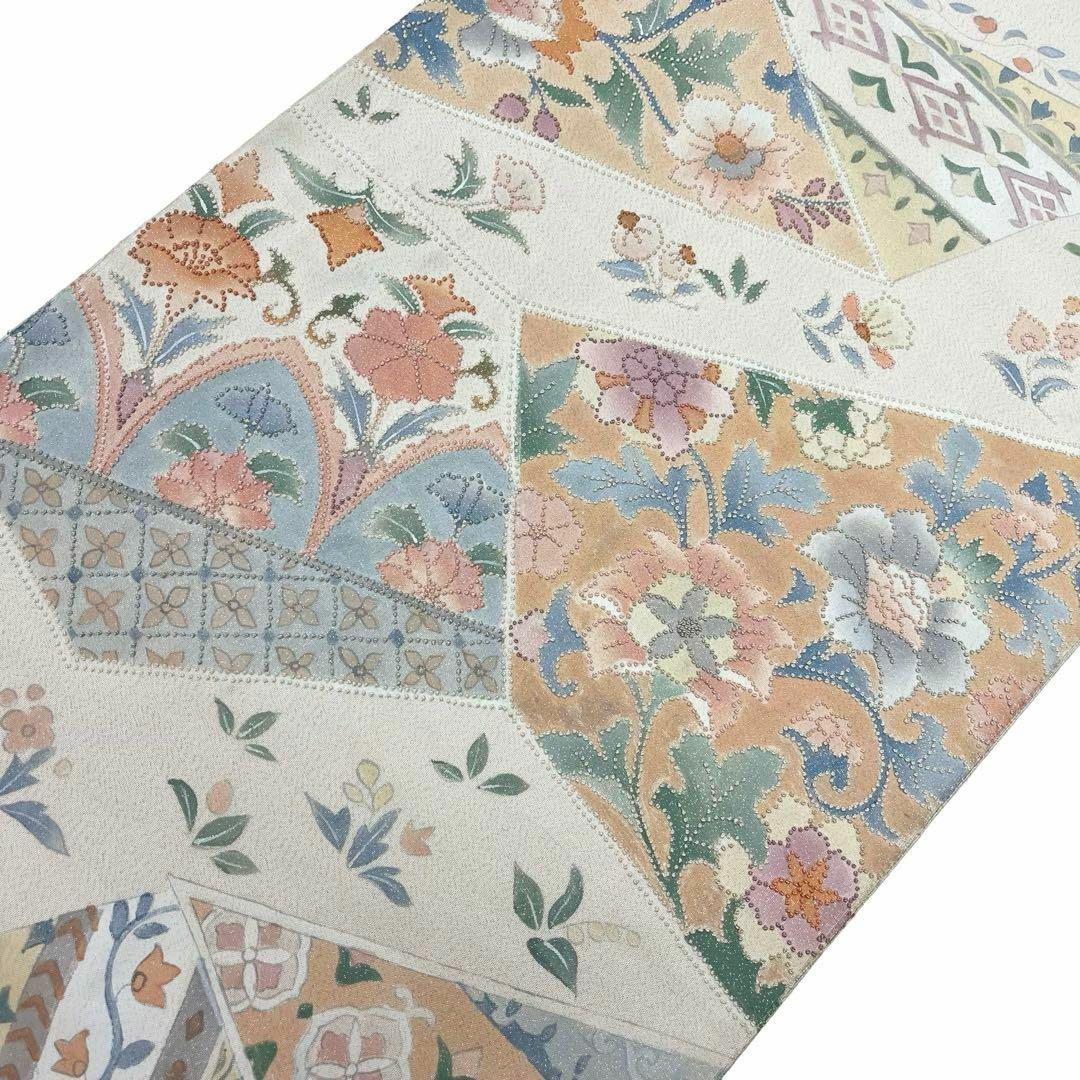 袋帯 相良刺繍 美しい花模様 乳白色 O-4050 袋帯 相良刺繍 美しい花模様 乳白色 O-4050