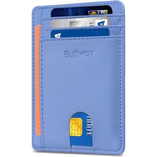 Buffway スリムウォレット 薄型 財布 カードホルダー ブルー 4(名刺入れ/定期入れ)