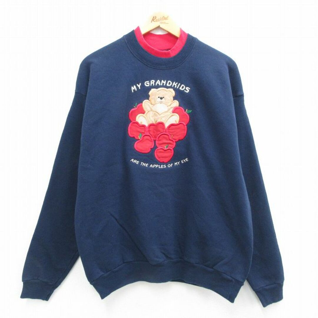L☆古着 長袖 スウェット メンズ 90年代 90s リンゴ クマ 刺繍 L☆古着 長袖 スウェット メンズ 90年代 90s リンゴ クマ 刺繍