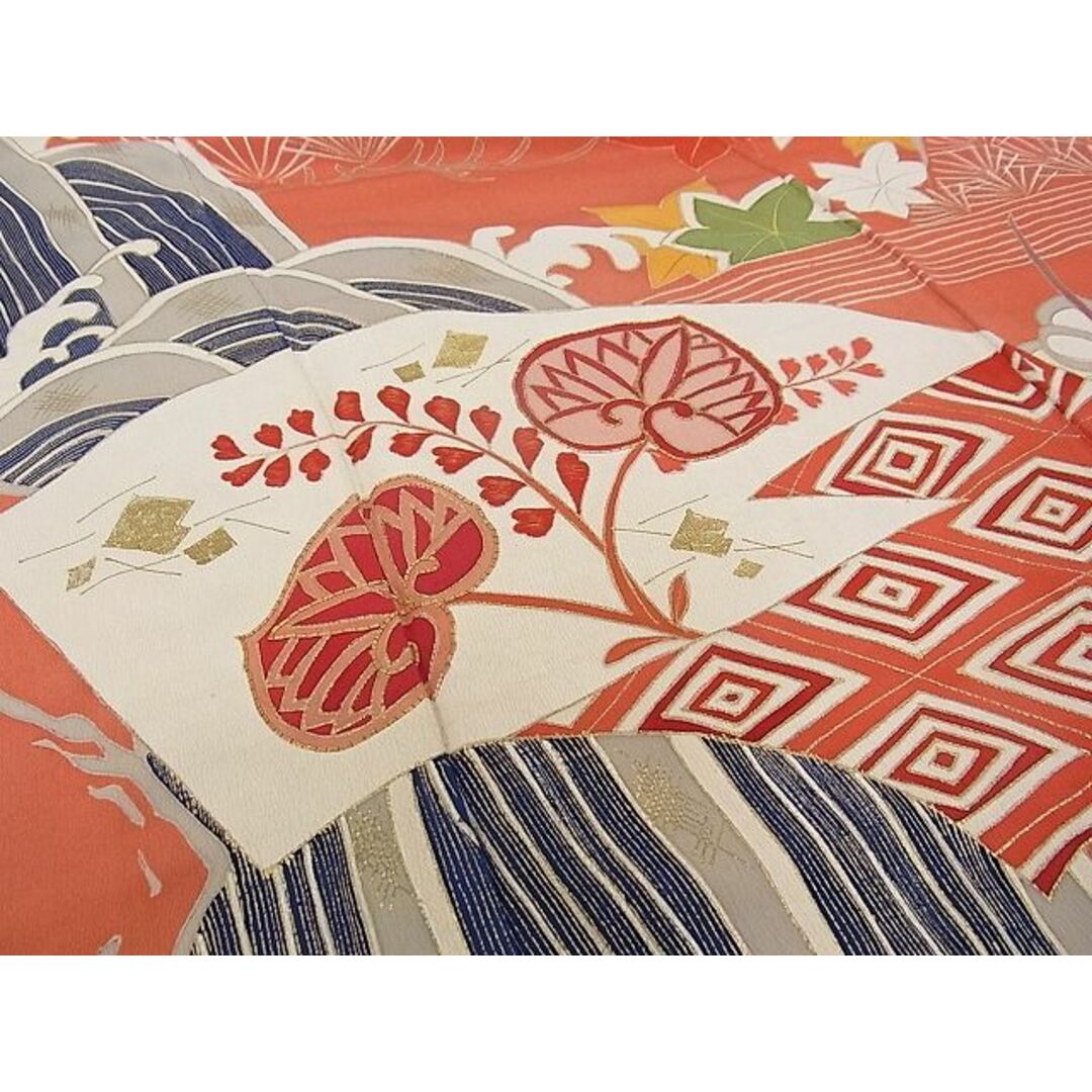 平和屋本店□極上 アンティーク 大正ロマン 振袖 駒刺繍 立波地 平和屋本店□極上 アンティーク 大正ロマン 振袖 駒刺繍 立波地