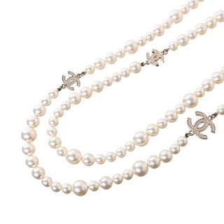 CHANEL - CHANELココマーク ラインストーン パール ネックレスの CHANEL - CHANELココマーク ラインストーン パール ネックレスの