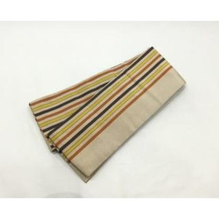 半幅帯/美品/ベージュ/シマ/着物/浴衣【ゆずりは】　9560(その他)