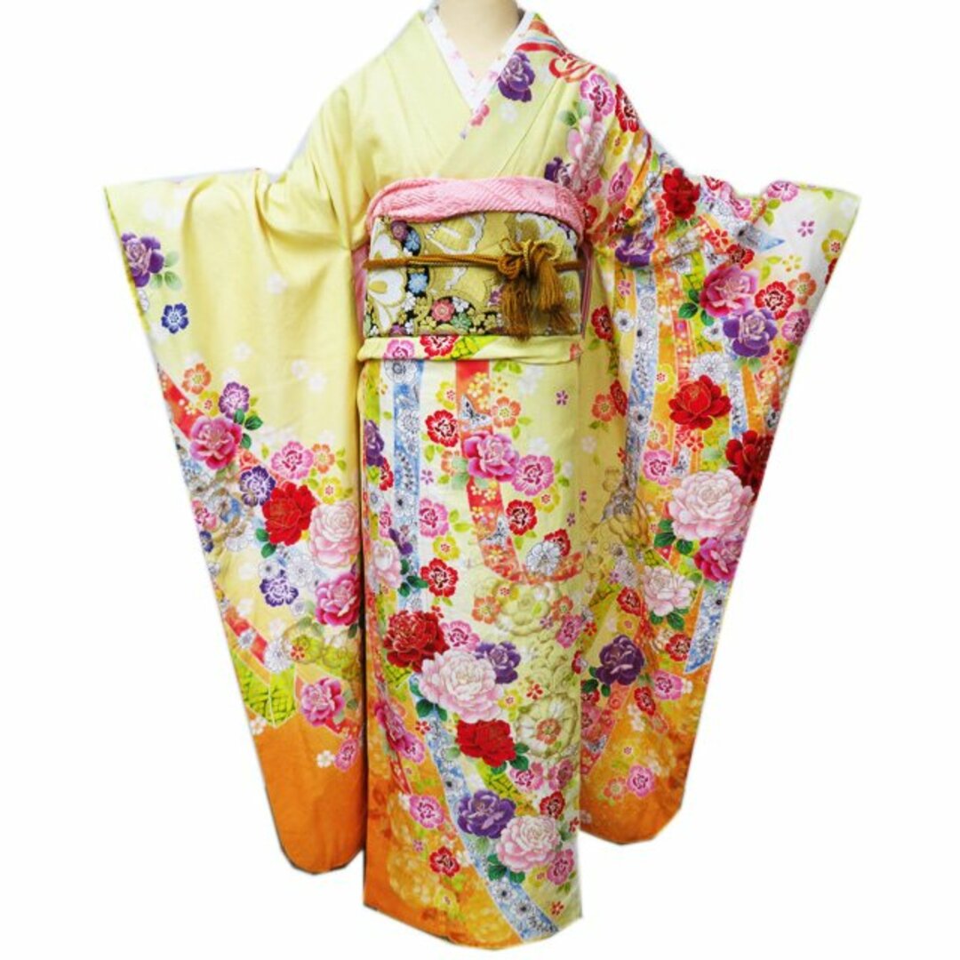 振袖 襦袢 袋帯 3点 セット 着物 中古 正絹 ポリ 花模様 銀通し 承和 振袖 襦袢 袋帯 3点 セット 着物 中古 正絹 ポリ 花模様 銀通し 承和