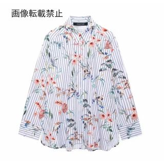 🧊8月新作🧊15013◆フラワー 花柄 ストライプ シャツ ブラウス(シャツ/ブラウス(長袖/七分))