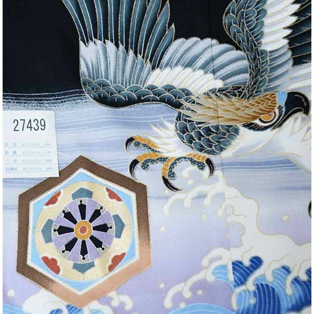 七五三 五歳 男児 羽織・着物・襦袢3点セット 黒地 鷹 NO27439-2 七五三 五歳 男児 羽織・着物・襦袢3点セット 黒地 鷹 NO27439-2